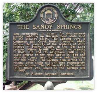 Picture of historical marker denoting a brief history of Sandy Springs